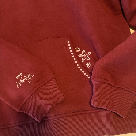 Pink Palm Puff Women's Maroon Hoodie Sweater - Picture 2 of 5